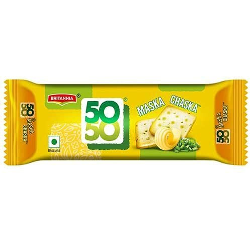 Britannia 50-50 Maska Chaska biscut 45.5 grm each pack of (10 pcs ) 100% veg product,yellow