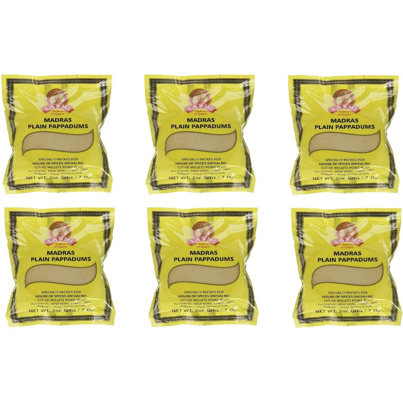 Laxmi Plain Pappadums & Appalam - Choose Quanity - Ships From California (Madras Plain Pappadums ( Yellow Pack ), 6 PACK)