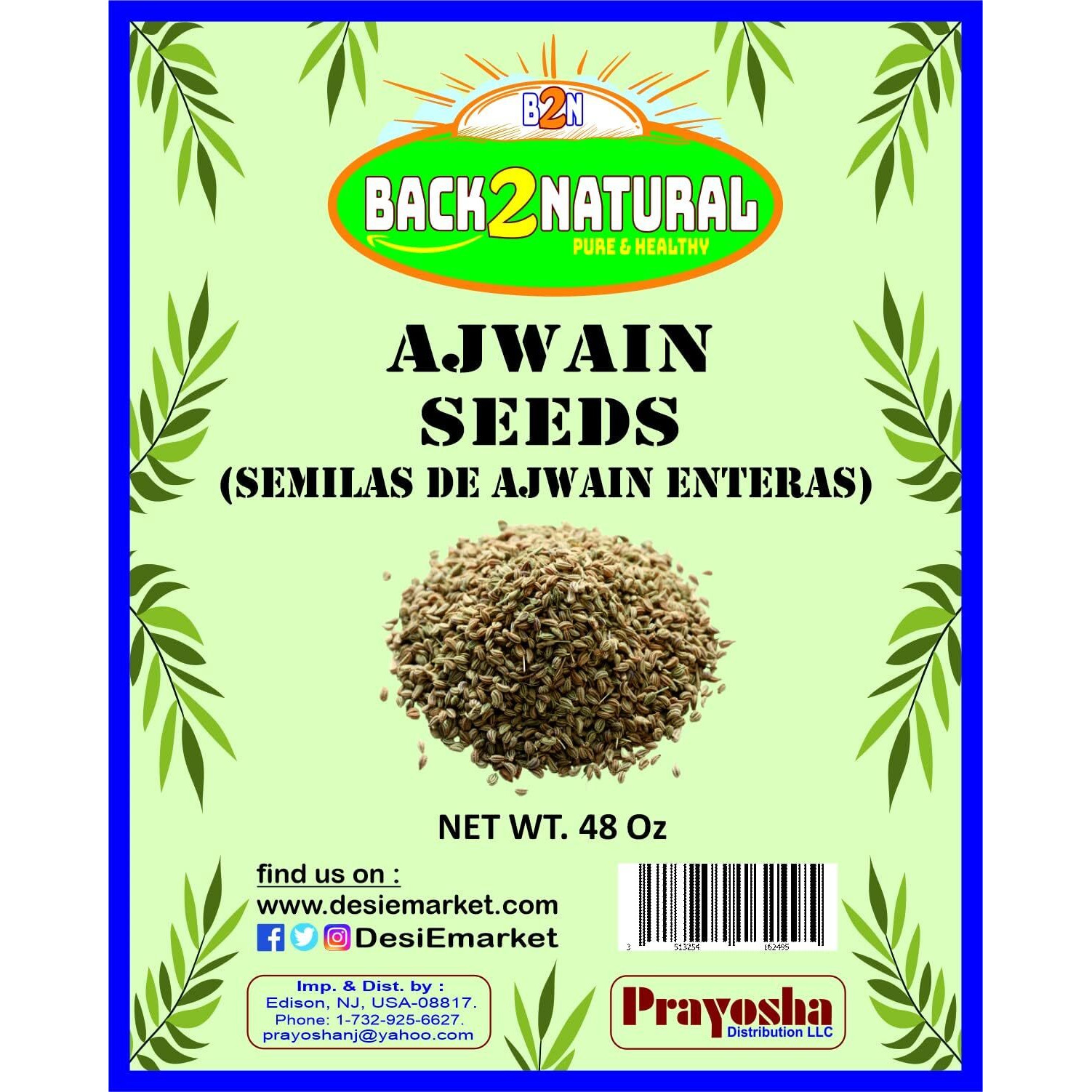 Back2Natural Ajwain Seeds (Carom Bishops Weed) Spice Whole 48oz Natural | Vegan | Gluten Friendly | NON-GMO | Indian Origin