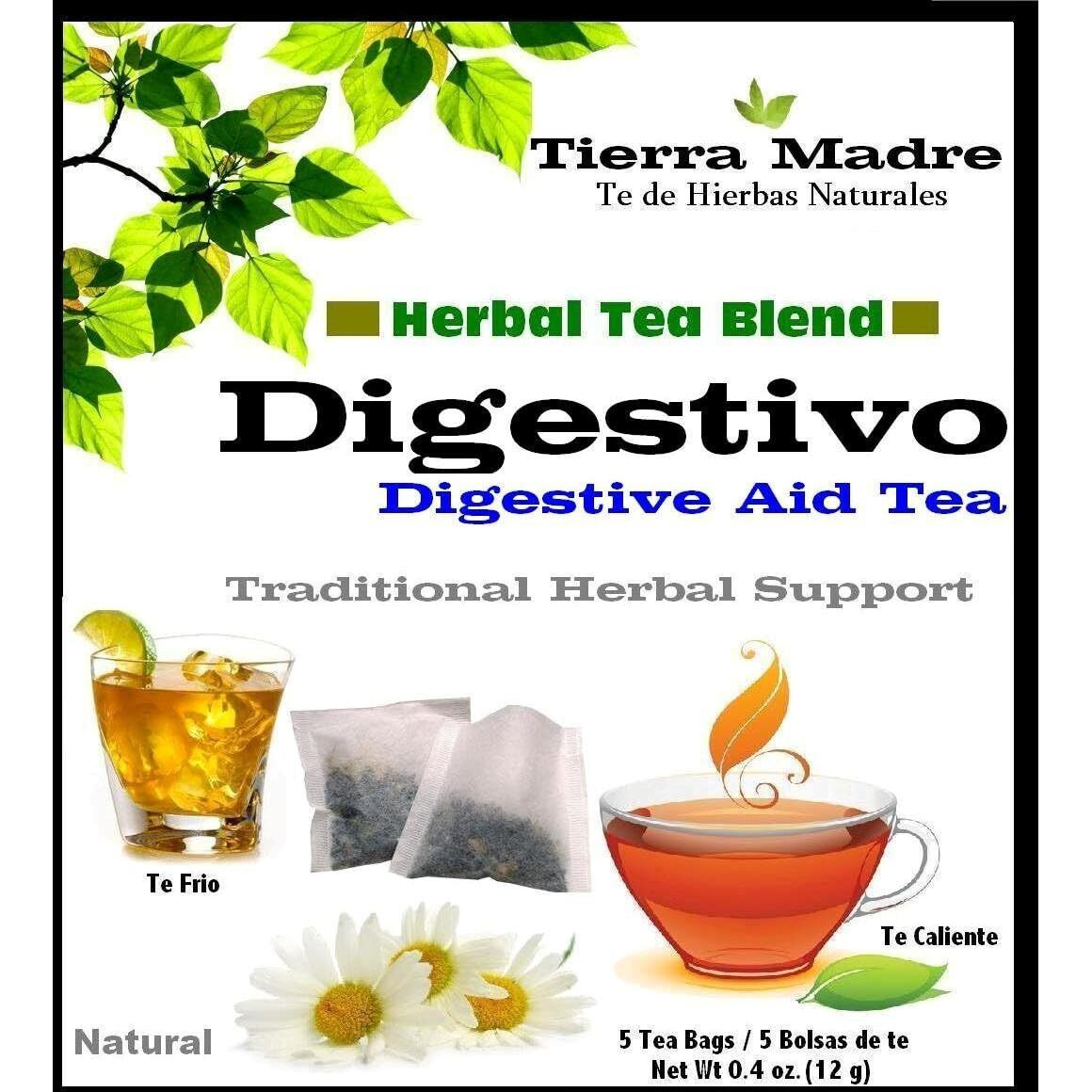 Tierra Madre Digestivo Tea Tradiconal Herbal Support - 10 Pack of 5 tea Bags / 0.2 Ounces