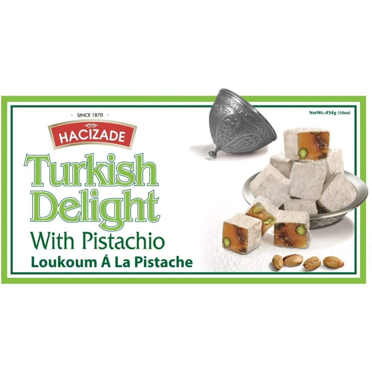 Hacizade Turkish Delight Candy with Pistachio, 16 Ounce