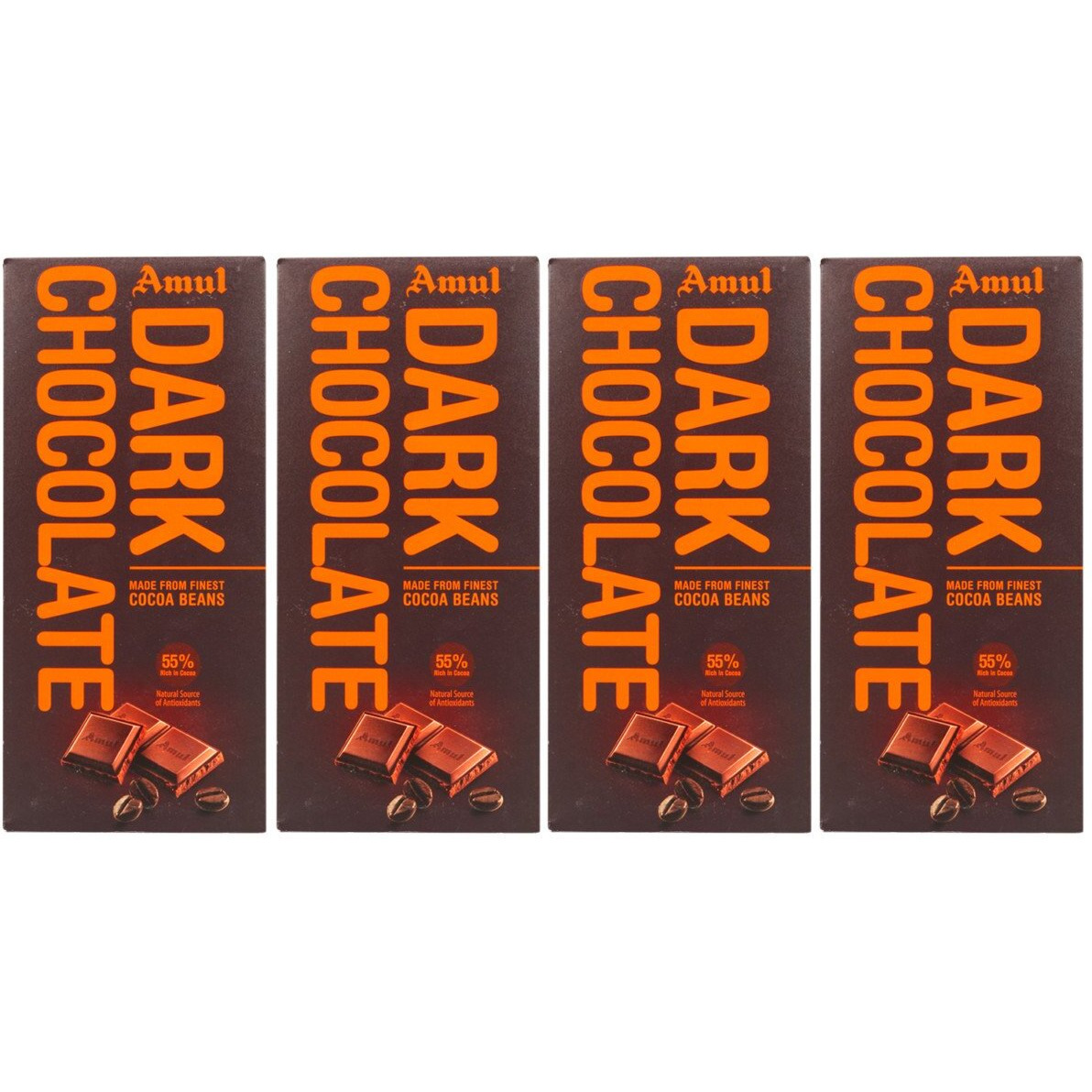 Amul 55% Cocoa Dark Chocolate Bar, 150g - Pack of 4