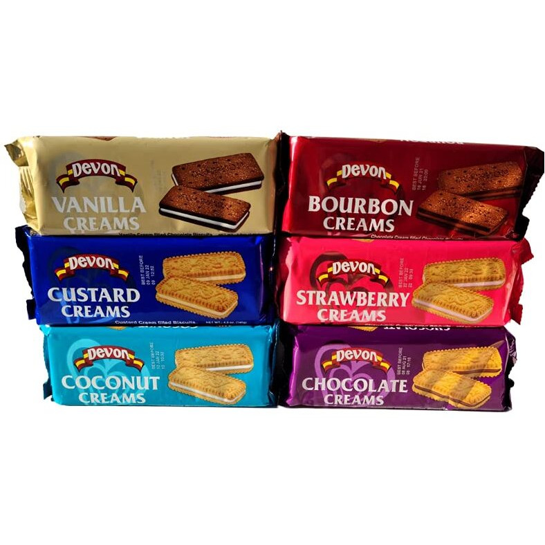 Devon Cream Filled Biscuits 4.9oz, Variety 6-Pack (Chocolate, Coconut, Custard, Vanilla, Bourbon, Strawberry)