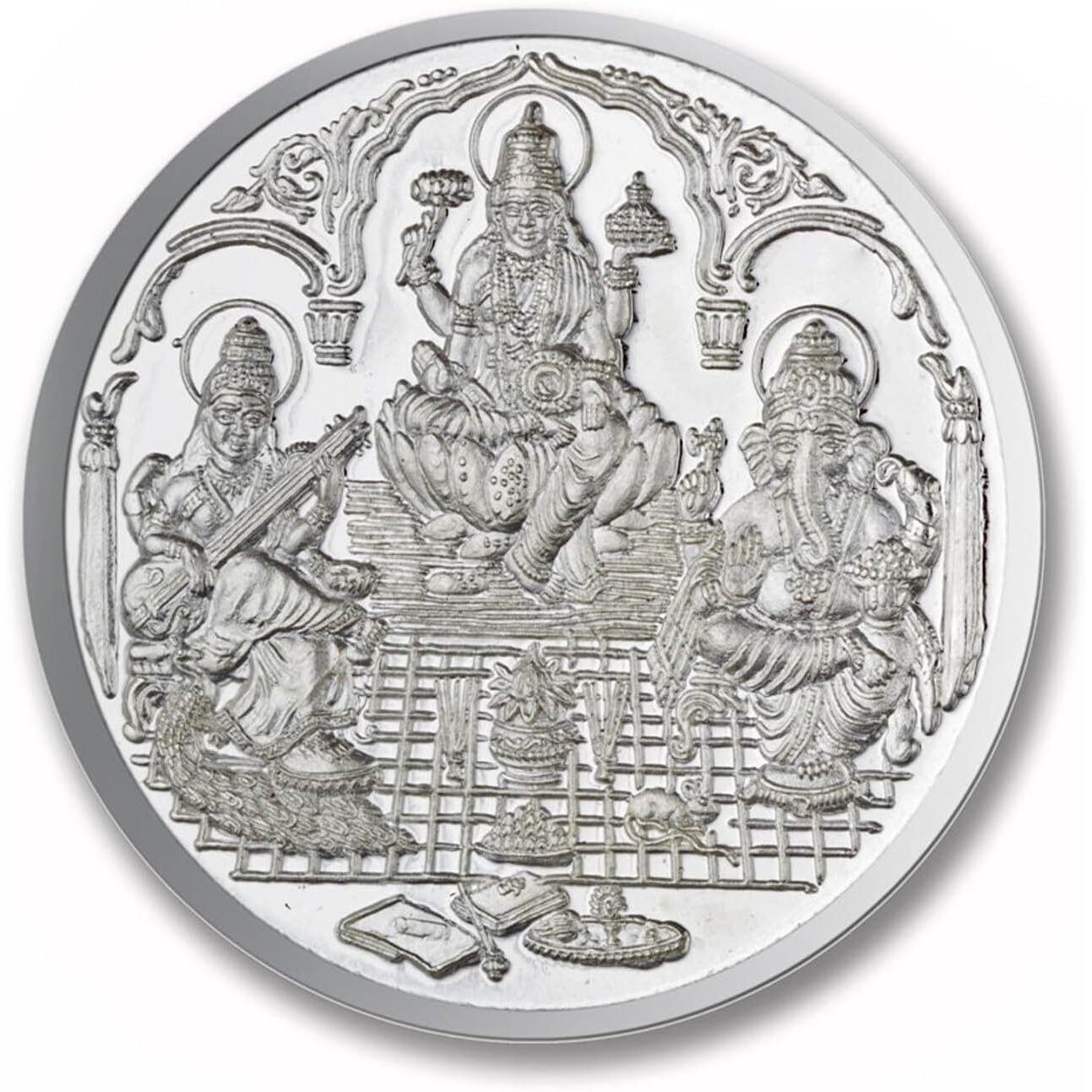 Ganesh Laxmi Saraswati Coin in Pure Silver 99.9% Religious Coin (10 Grams)