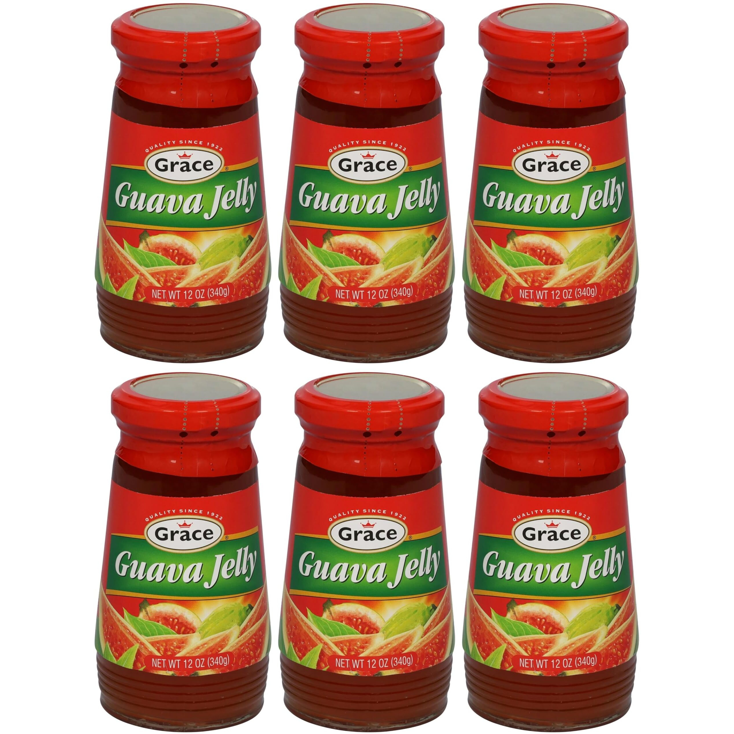 Grace Guava Jelly 12oz - 6 Jars - Caribbean Guava Fruit Spread Made with Premium Jamaican Guava Fruit - Tropical Guava Paste Ideal for Guava Gizzada & Pastelitos de Guayaba