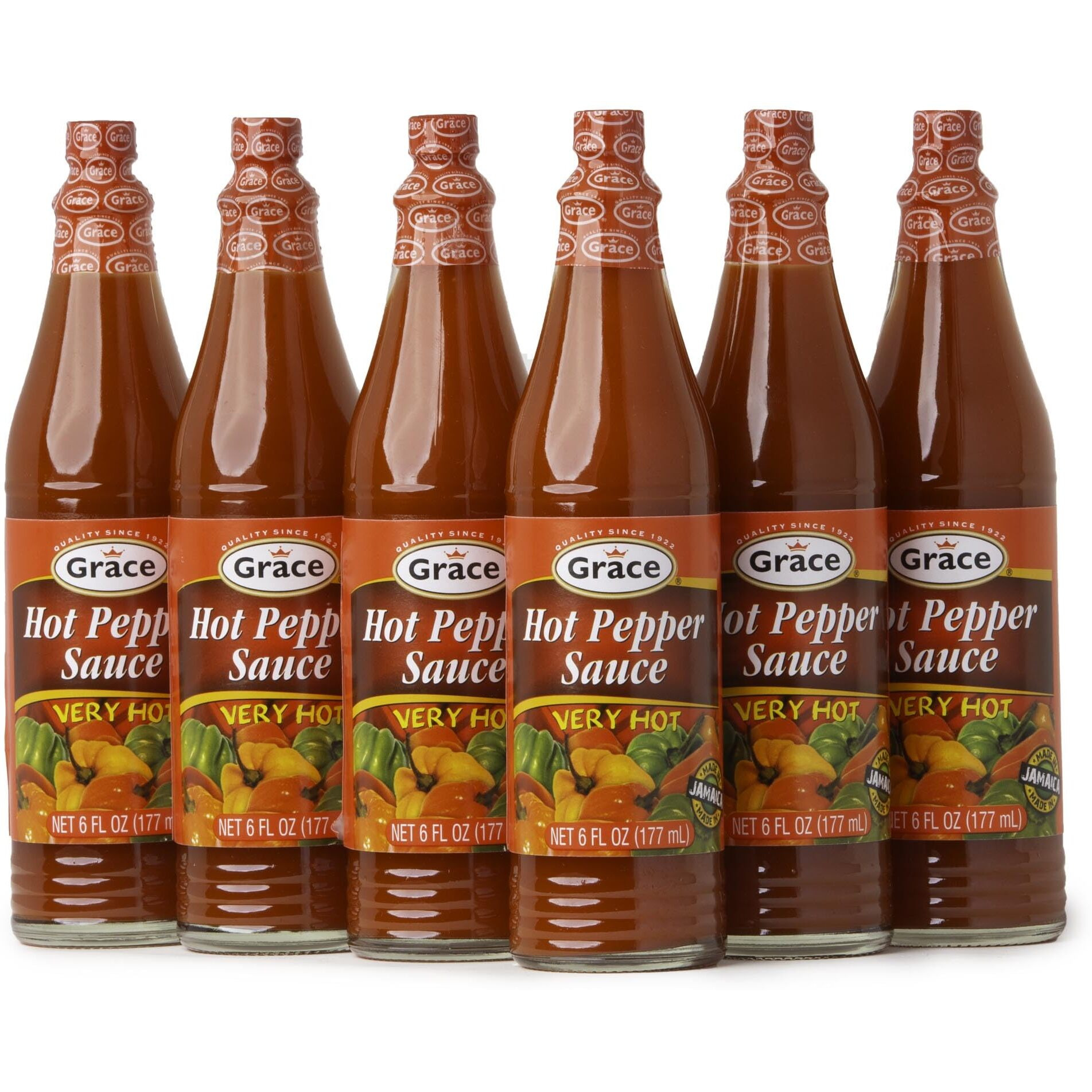 Grace Hot Pepper Sauce 6oz - 6 Pack Hot Sauce Bottles - Caribbean Hot Sauce - Jamaican Hot Sauce