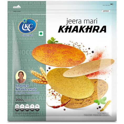 Induben Khakhrawala Premium Tasty and Healthy Indian Gujarati Snacks Khakhra 200gm (7 oz) Jeera Mari Pack of 2