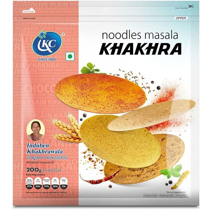 Induben Khakhrawala Premium Tasty and Healthy Indian Gujarati Snacks Khakhra 200gm (7 oz) NOODLES MASALA Pack of 2