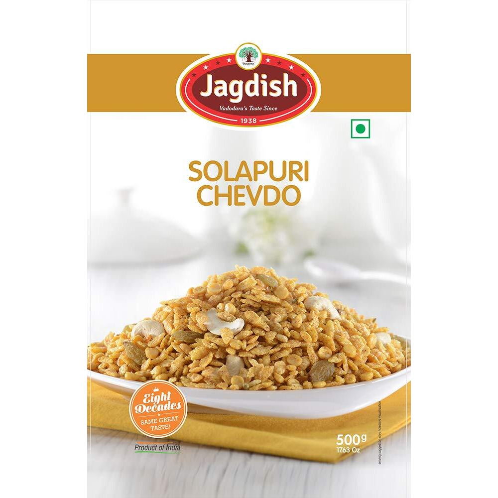 Jagdish Farshan (Vadodara) Solapuri Chevdo, Authentic Indian Savoury Snacks, Fresh Maharastrian Famous Food, (Pack of 2, Each Pack of 250 Grams)