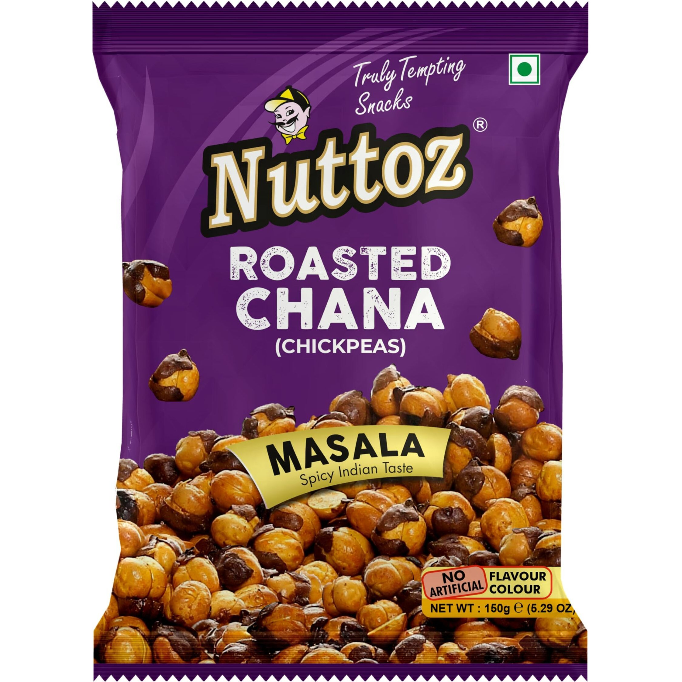 Nuttoz Roasted Chana, 150g Pack of 2, Hing Jeera, Nimbu Pudina, Black Pepper, Masala Flavors (Masala Roasted Chana)
