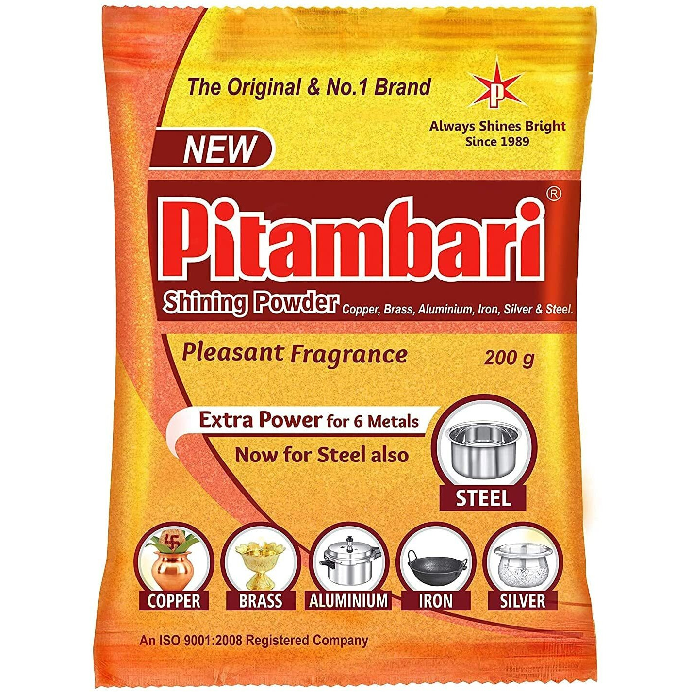 Pitambari Shining Powder for 6 Types of Metals (Copper, Brass, Steel, Iron, Silver, Aluminum) 200 Grm