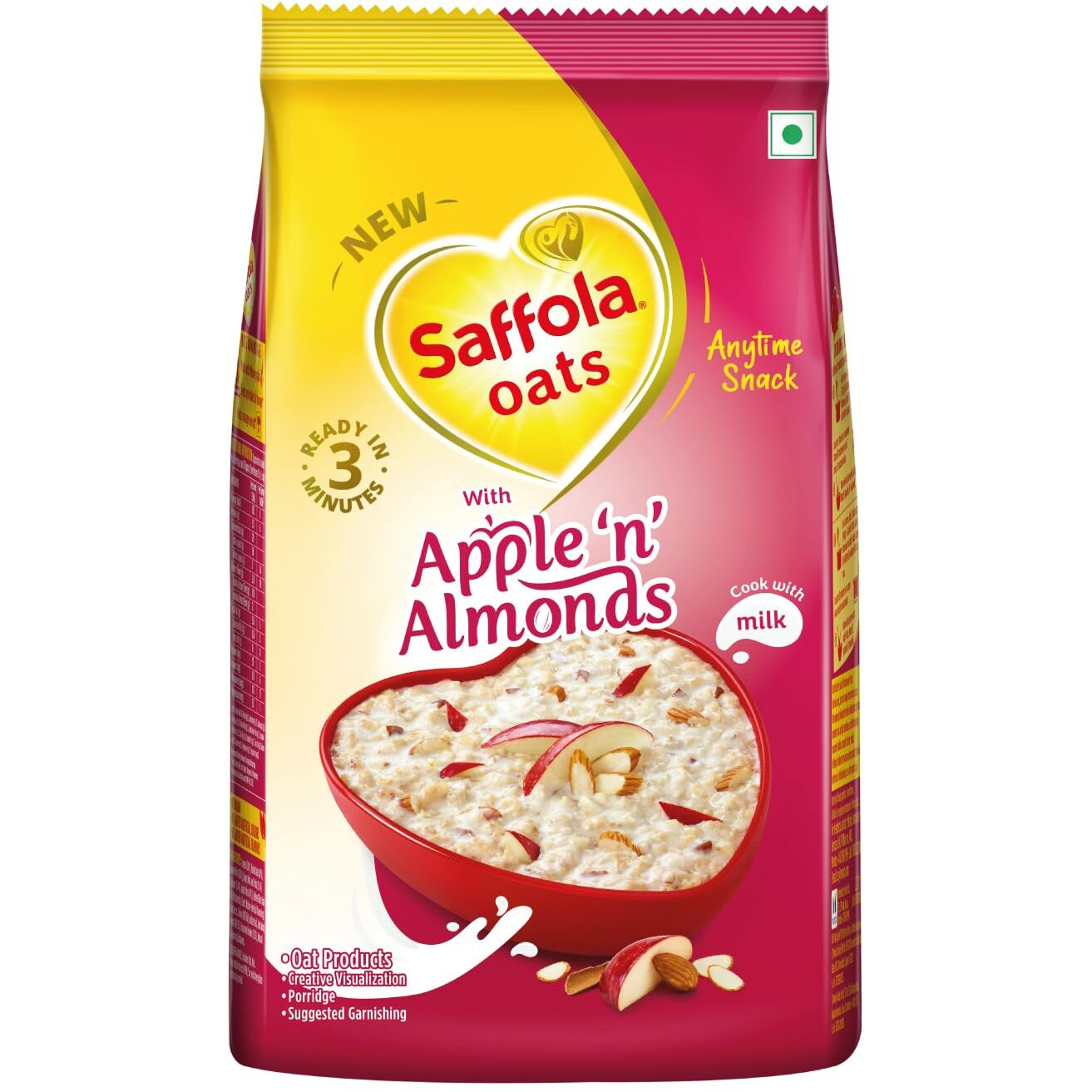 Saffola Oats with Apple 'n' Almonds, Fruit Flavoured Oats with High Fibre, Yummy Anytime Snack, 400g
