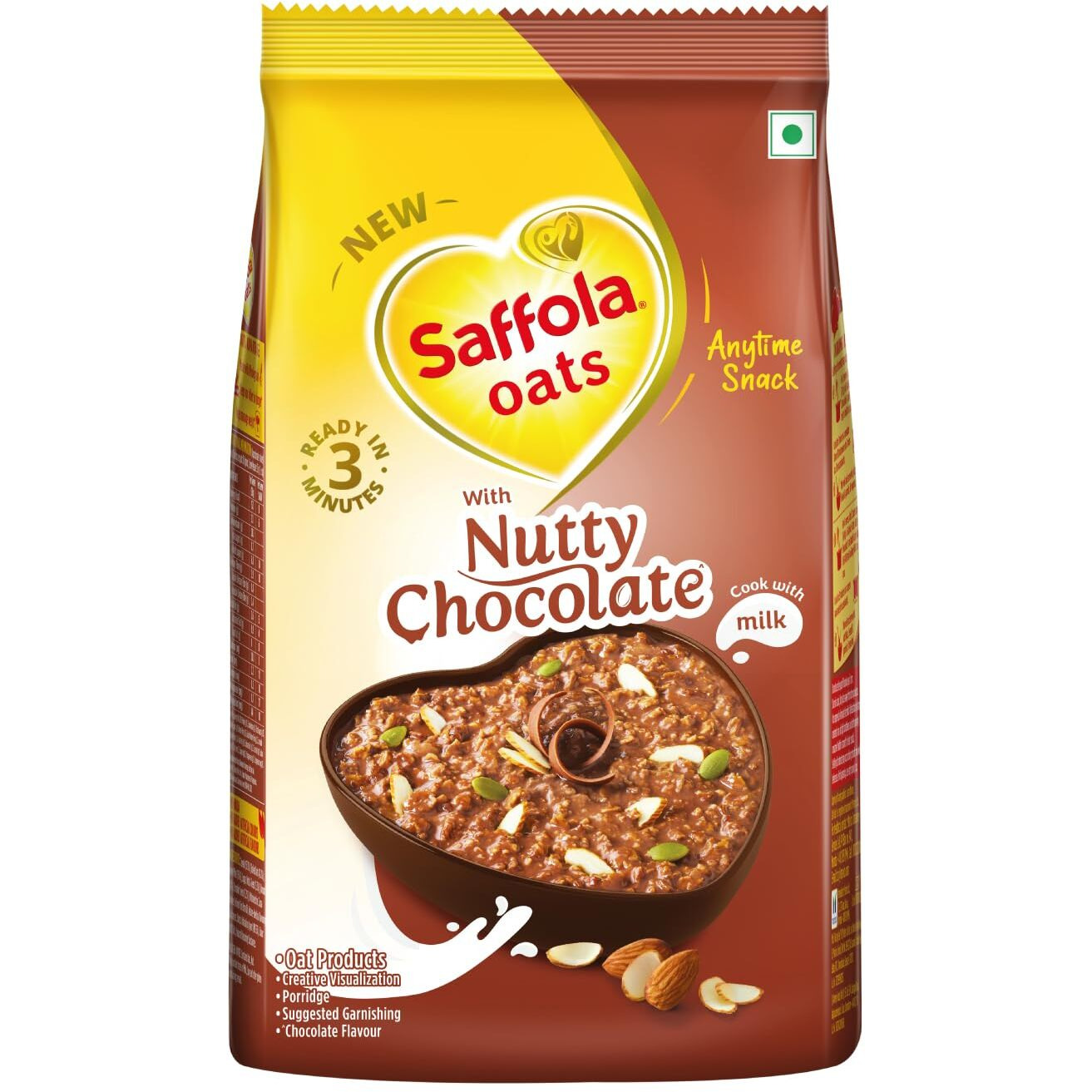 Saffola Oats with Nutty Chocolate, Chocolate Flavoured Oats with High Fibre, Anytime Snack, 400g