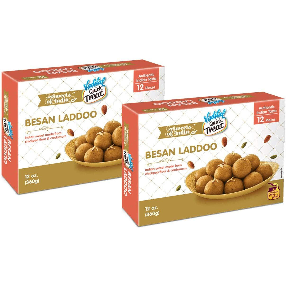 Vadilal Besan Laddoo 360 Grams (12pcs) Twin Pack Authentic Indian Sweets Made With Chickpea Flour & Cardamom.