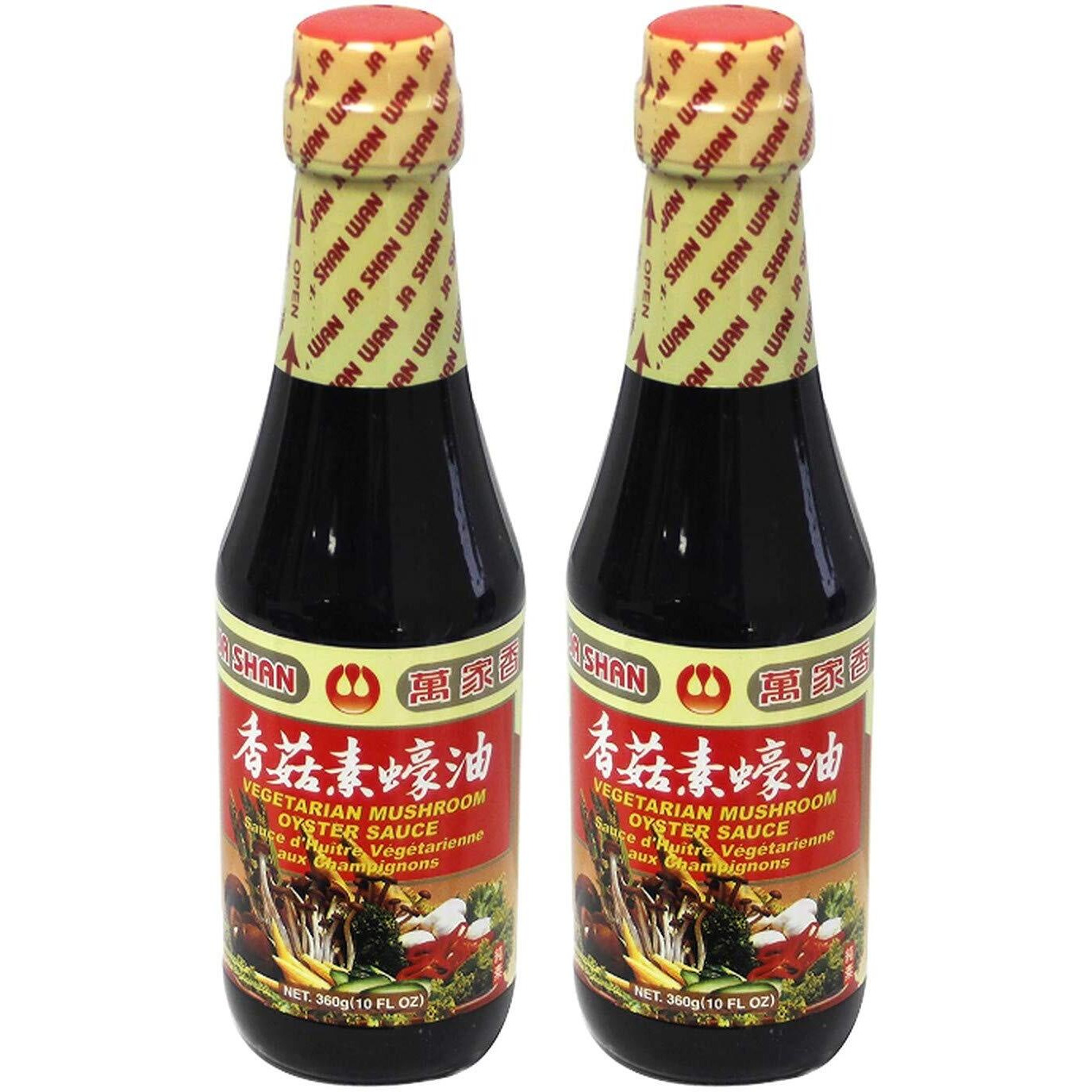 Wan Ja Shan Vegetarian Mushroom Oyster Sauce, 10oz Pack of 2. VEGAN. NON-GMO. NO MSG ADDED. 100% Naturally Brewed. No Chemical Soy Sauce.No Caramel Coloring.