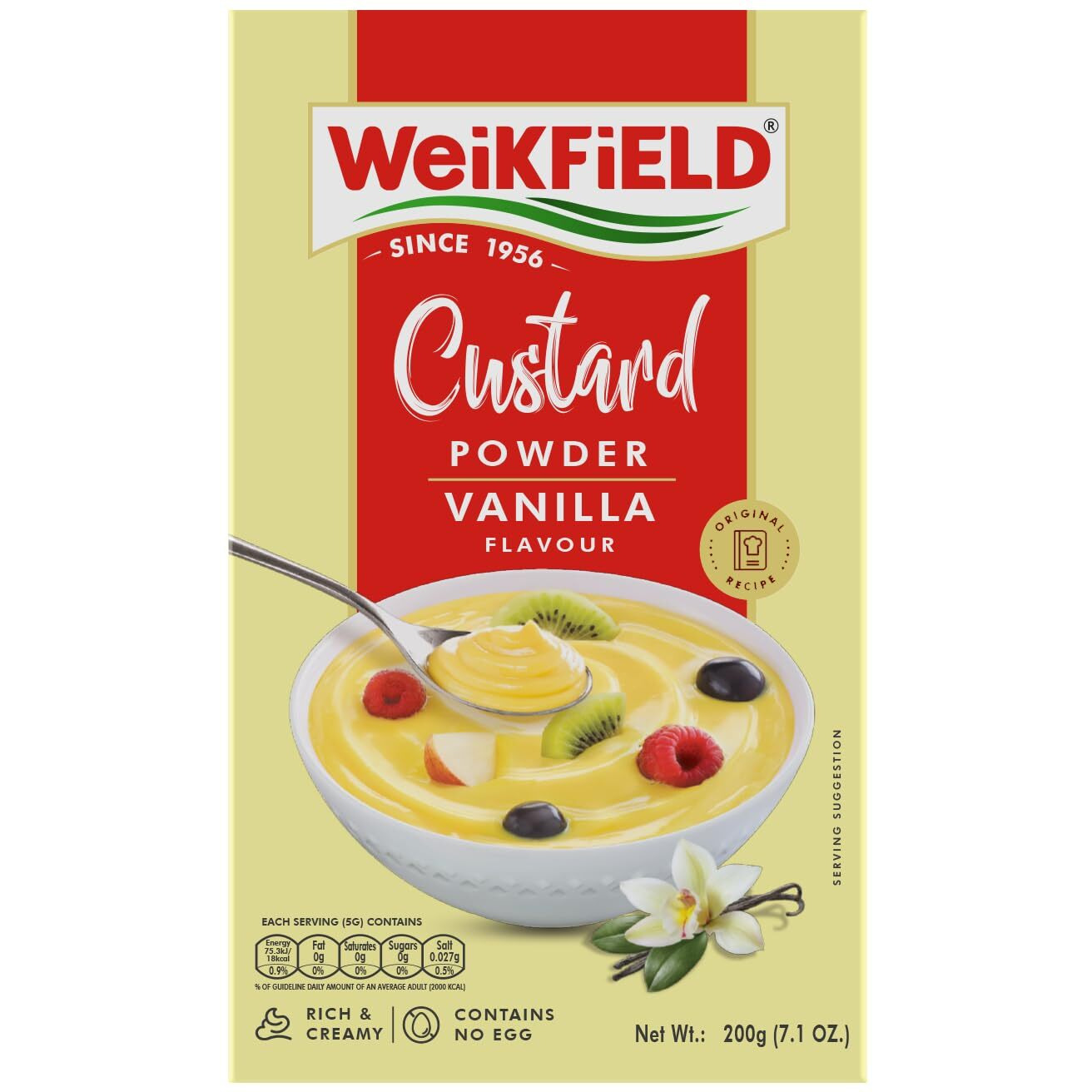 Weikfield Custard Powder | Delicious French Vanilla Flavour | Makes Rich & Creamy Custard | 200Gm (7.1 Oz) puddinCarton