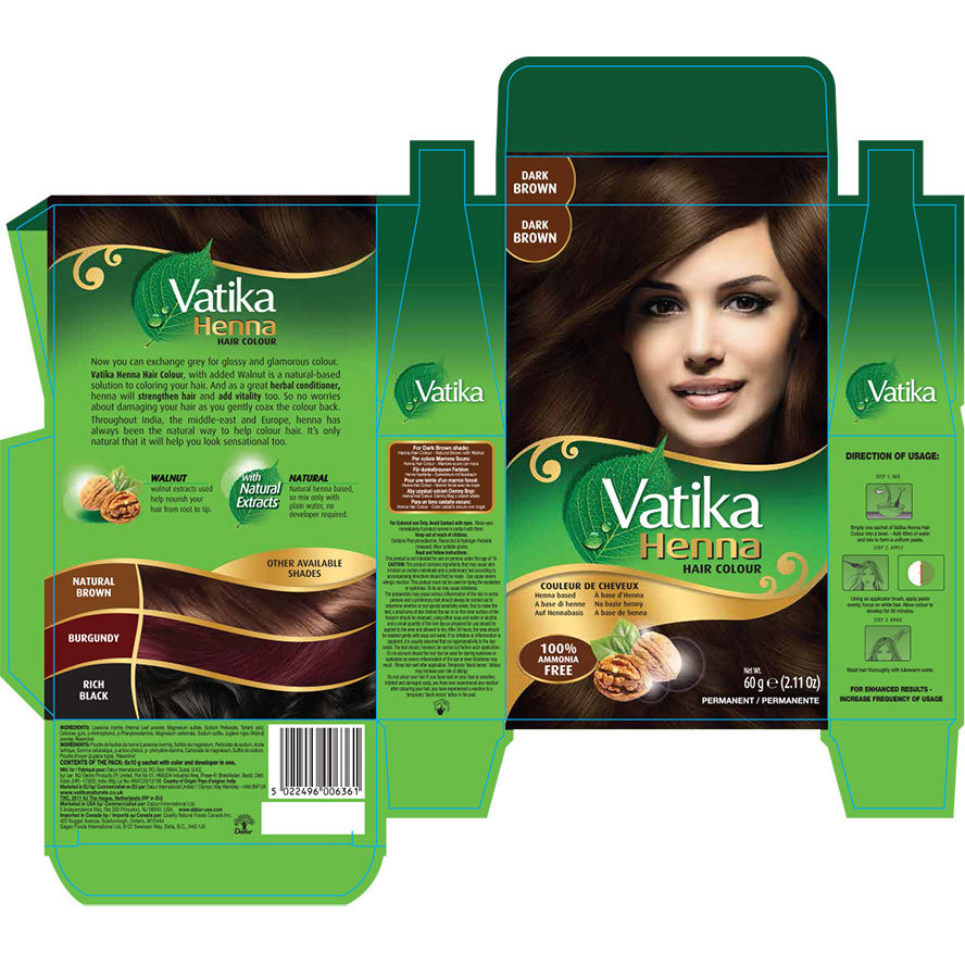 Dabur Vatika 100% Natural Henna Hair Color Creme Kit - Dark Brown