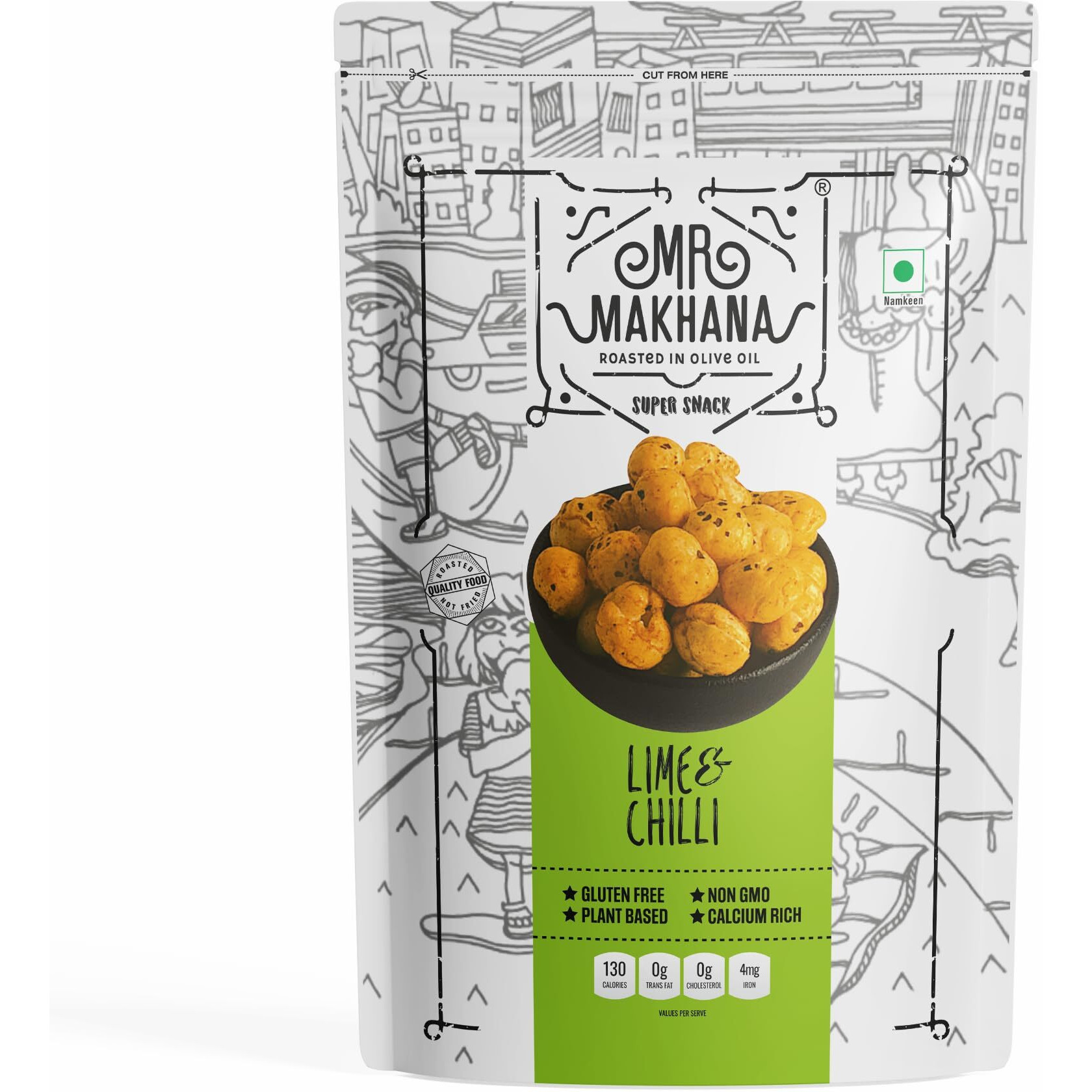 MR Makhana Lime & Chili Flavored Makhana | Super Snack | Roasted | 2.65oz (75g) Family Size