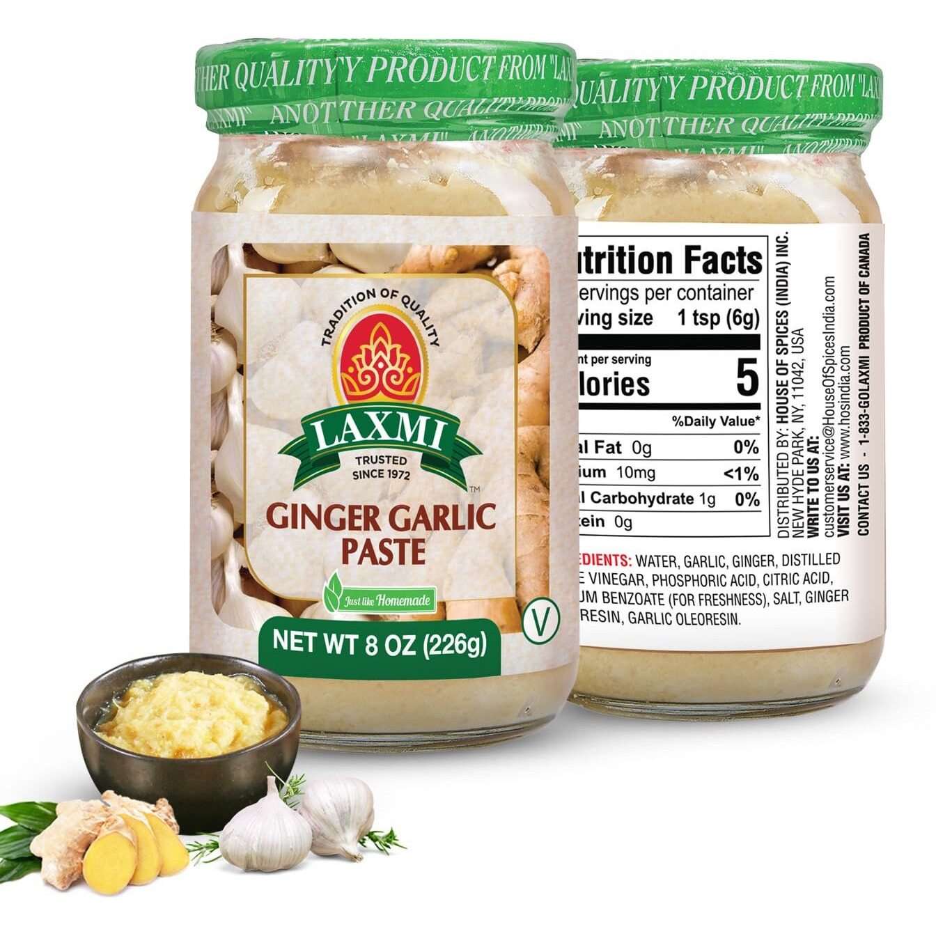 Laxmi Ginger Garlic Paste, 8 oz | Ginger and Garlic Paste in a Jar | Garlic and Ginger Paste for Cooking | A pure fresh staple