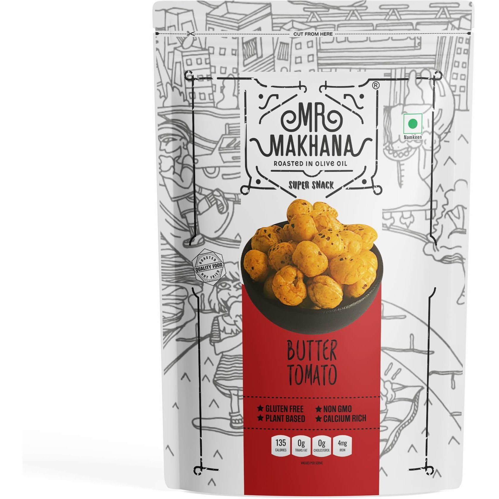MR Makhana Flavored Makhana | Super Snack | Roasted | 2.65oz (75g) - Family Size (Butter Tomato)