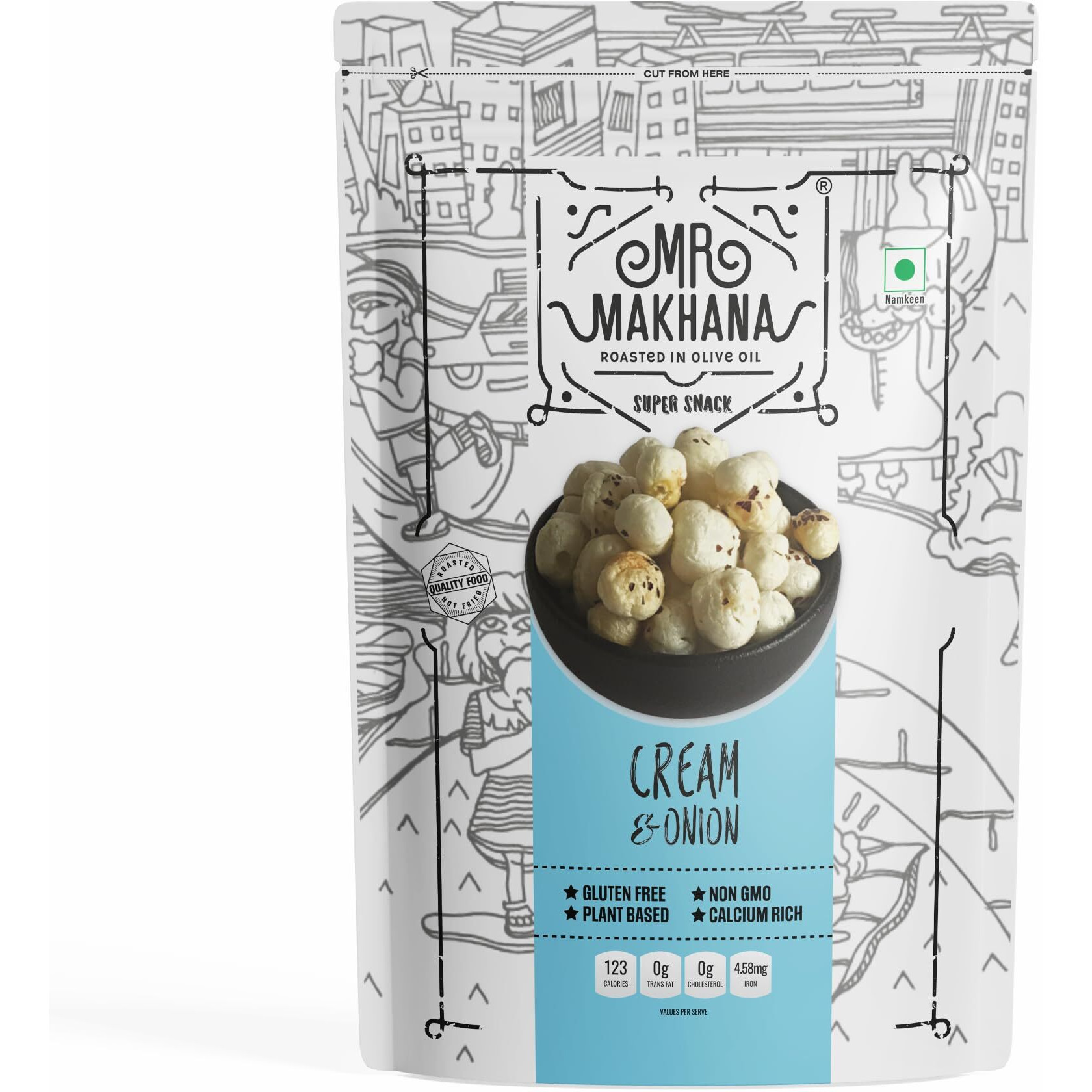 MR Makhana Cream n Onion Flavored Makhana | Super Snack | Roasted | 2.65oz (75g) Family Size