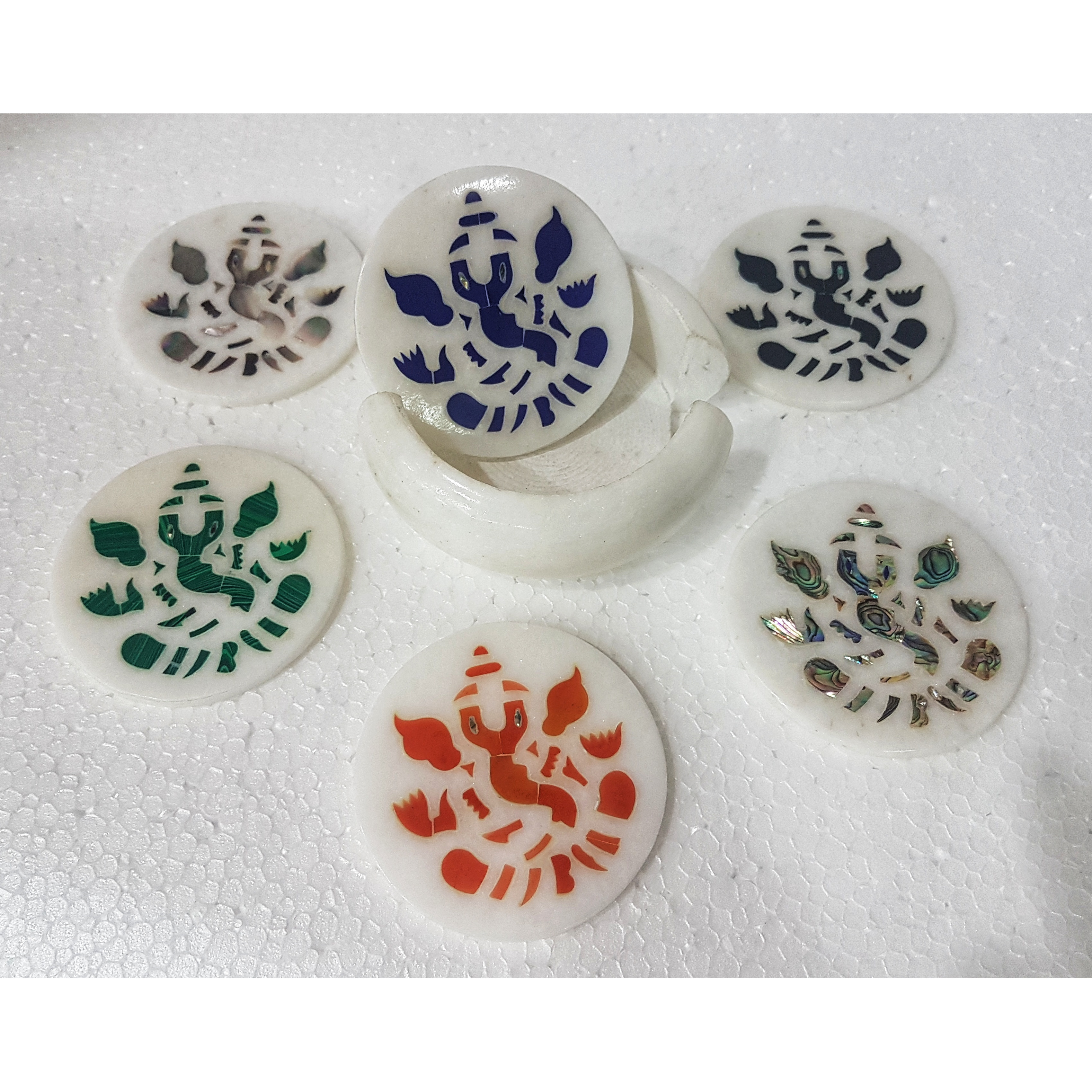 Marble Coaster Set Ganesha Inlay