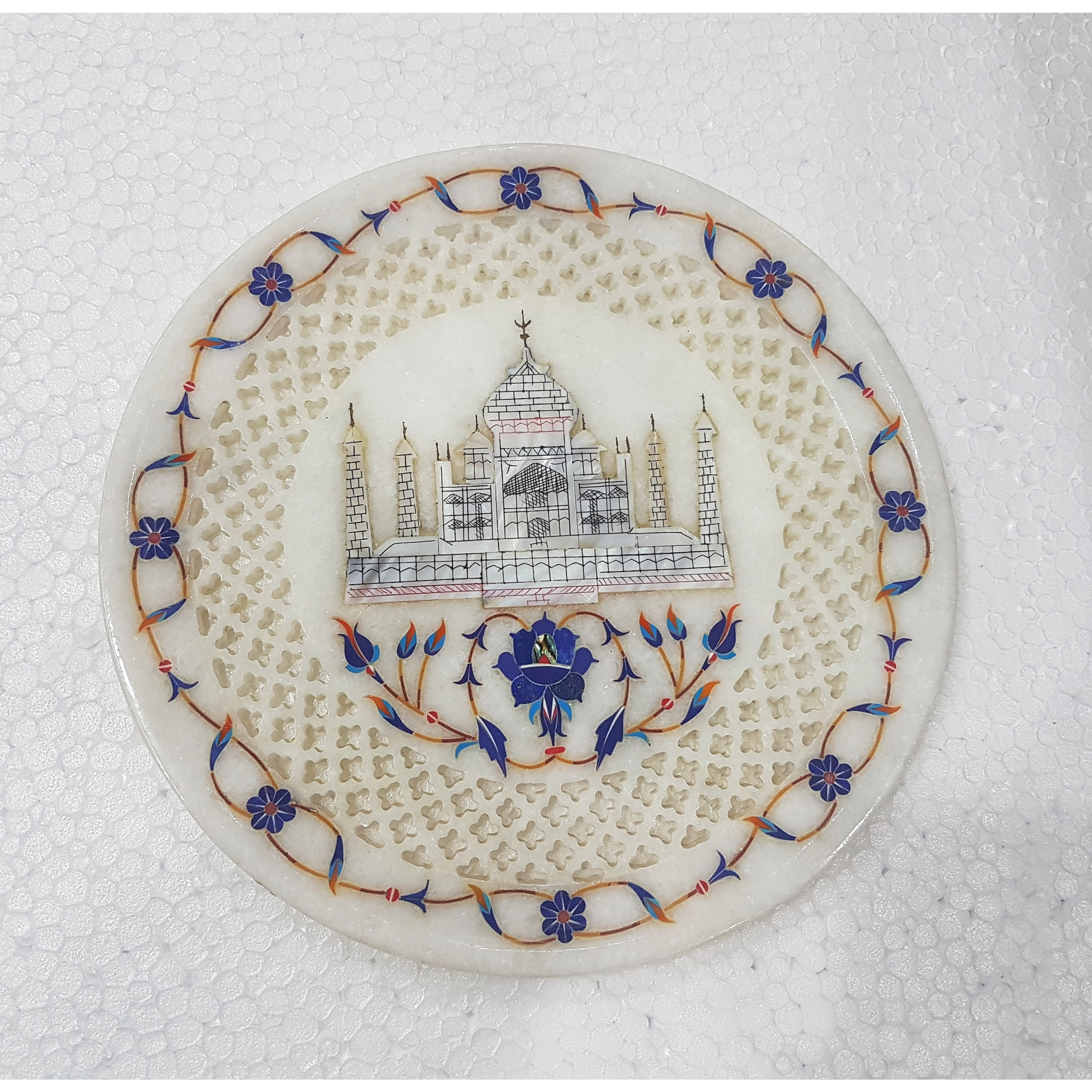 White Marble Taj Mahal Inlay Plate.