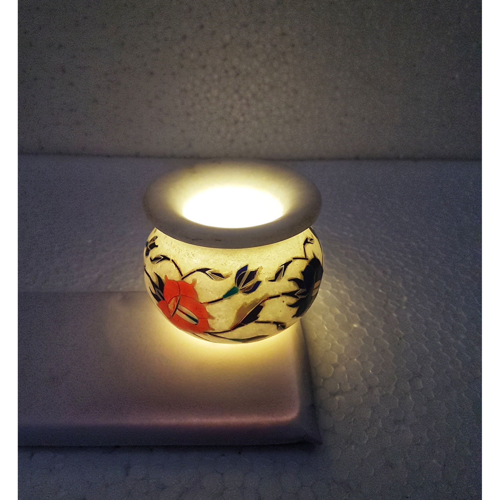 Marble Inlay Handcrafted Candle Pot