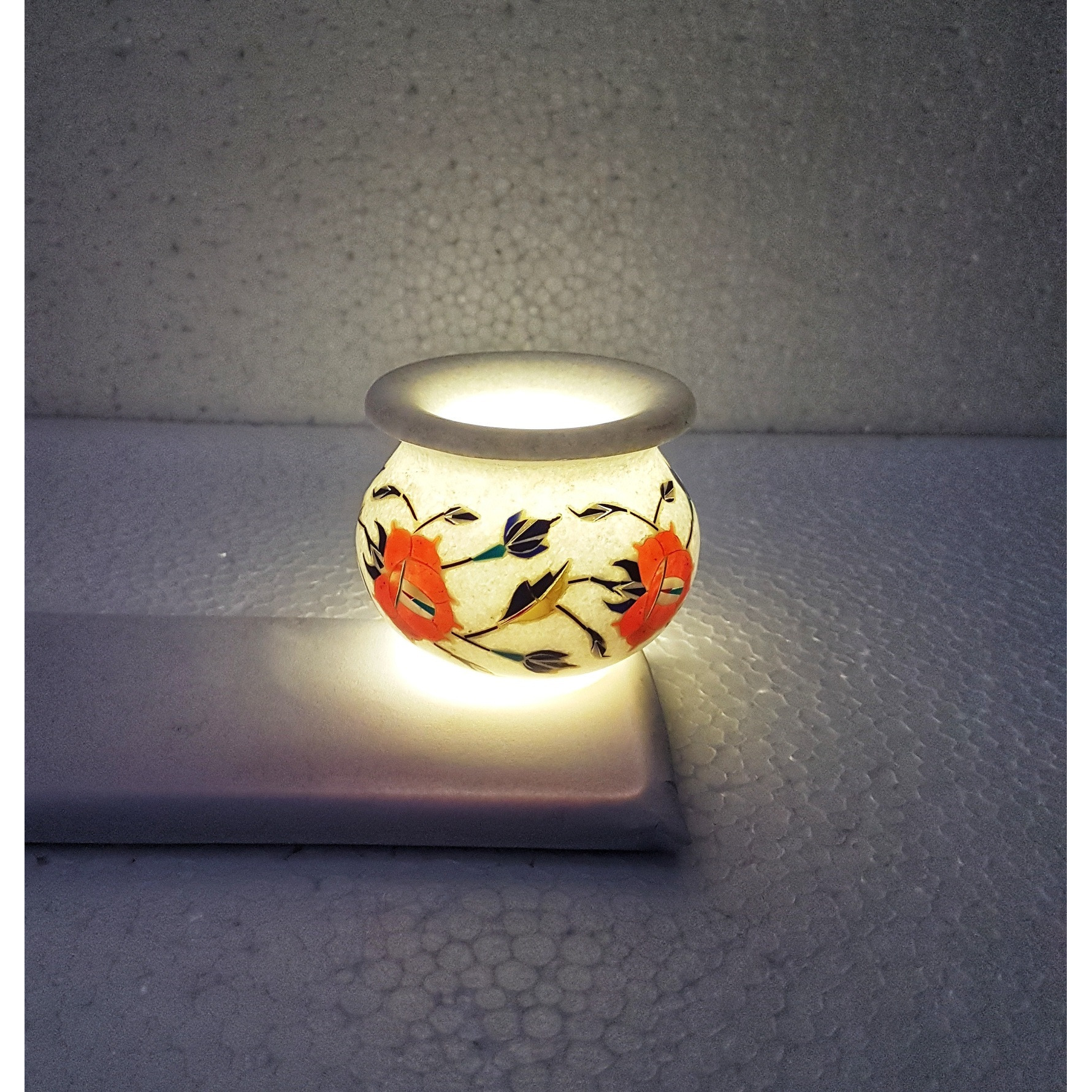 Marble Inlay Handcrafted Candle Pot
