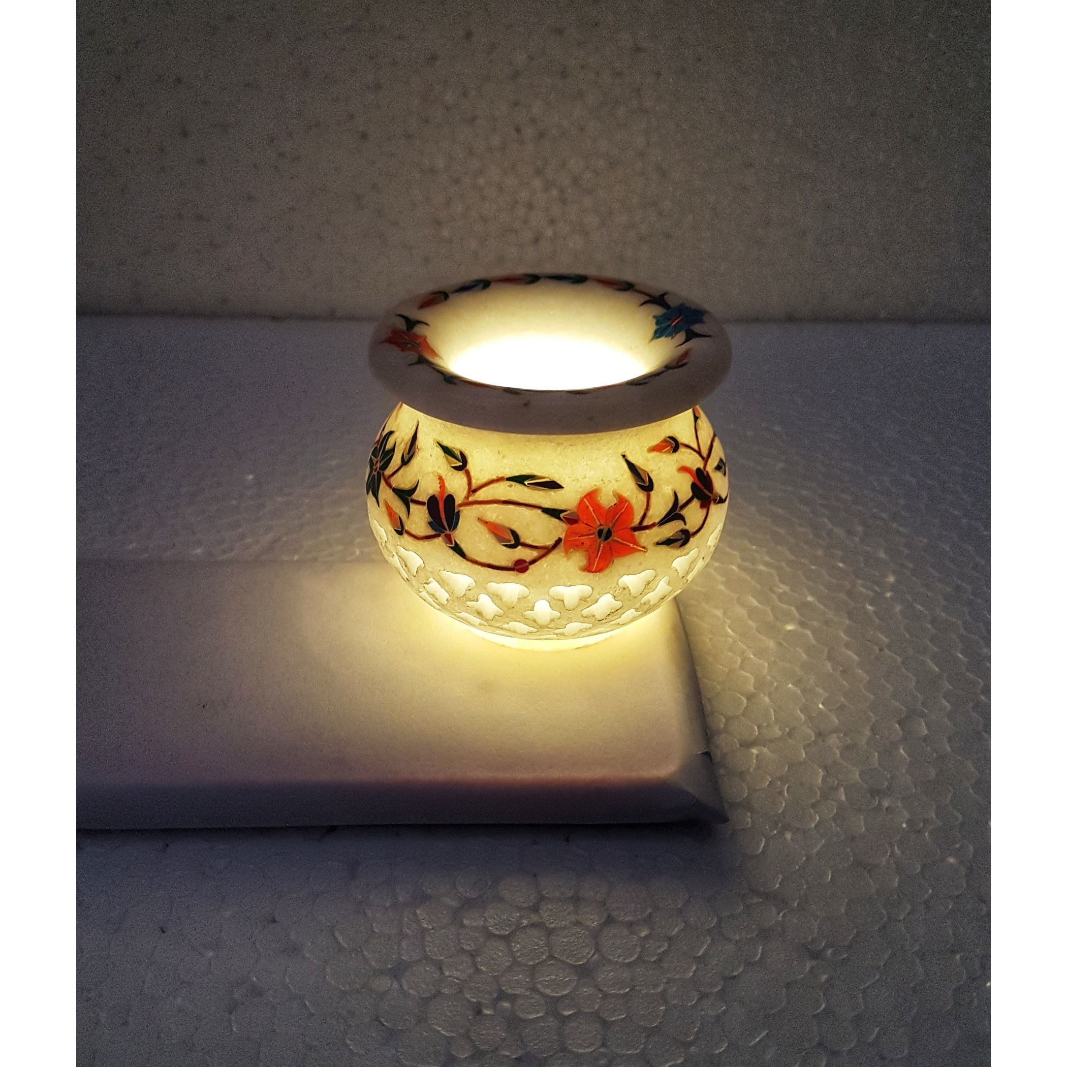Marble Inlay Handcrafted Filigree Candle Pot
