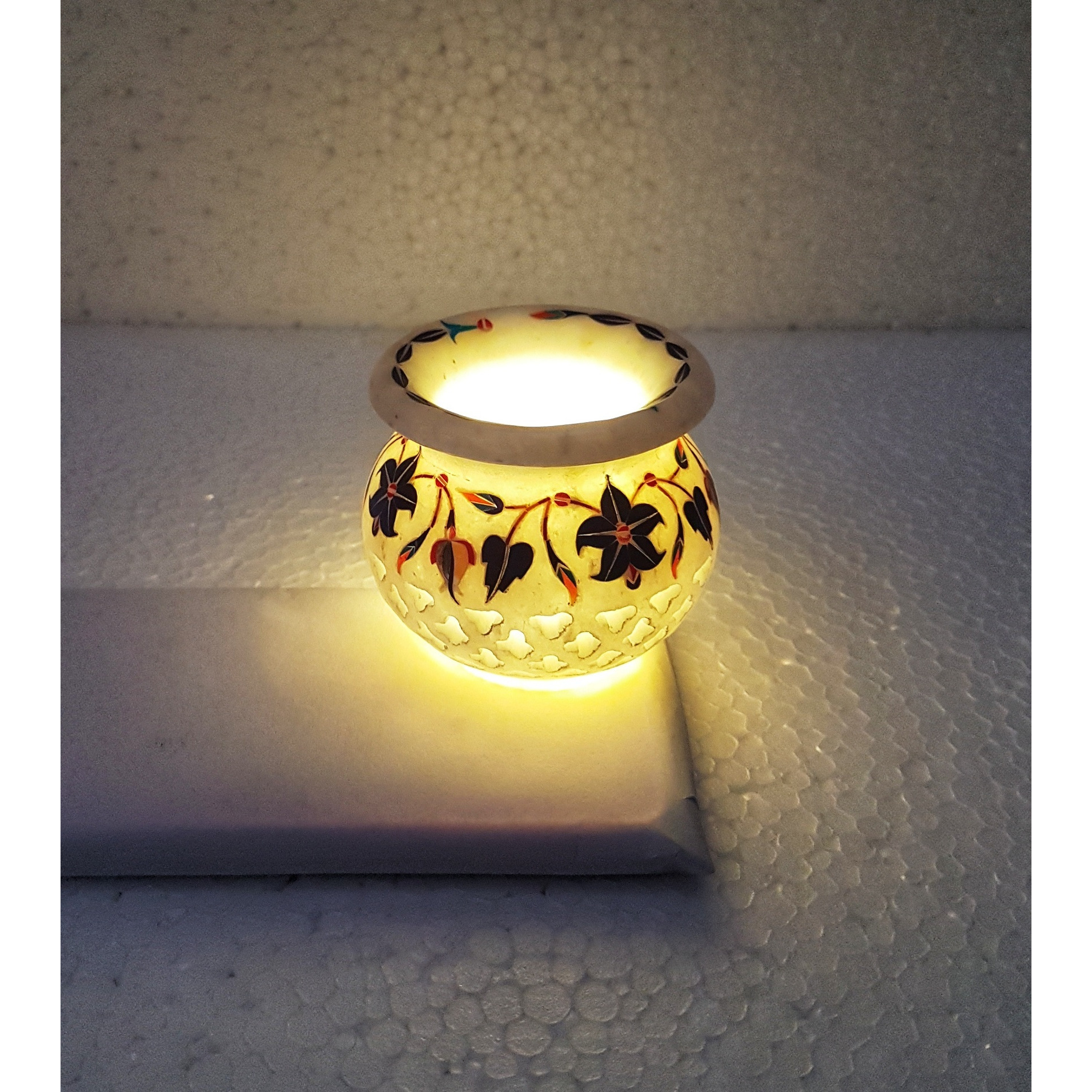 Marble Inlay Handcrafted Filigree Candle Pot