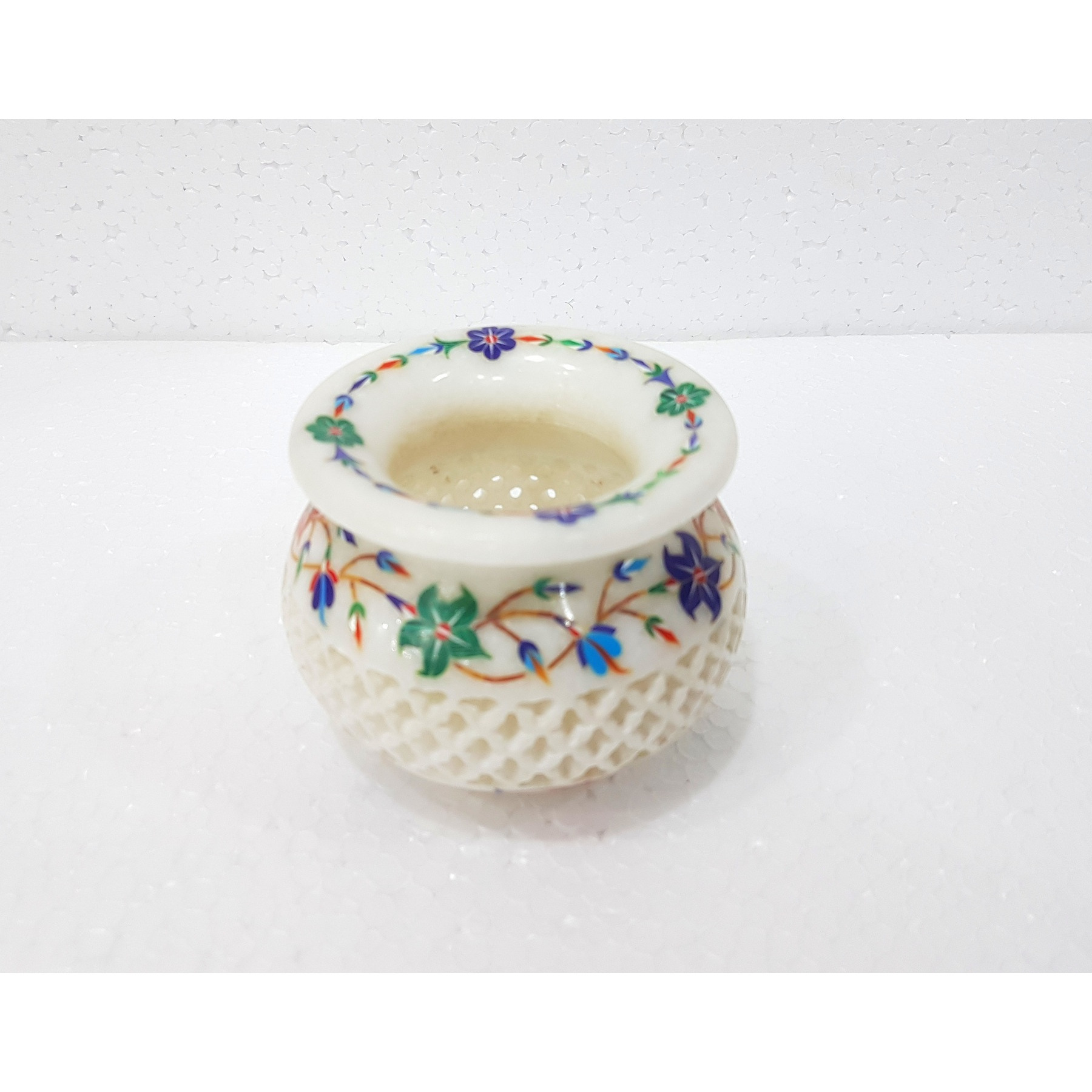 Marble Inlay & Filigree Handcrafted Candle Pot