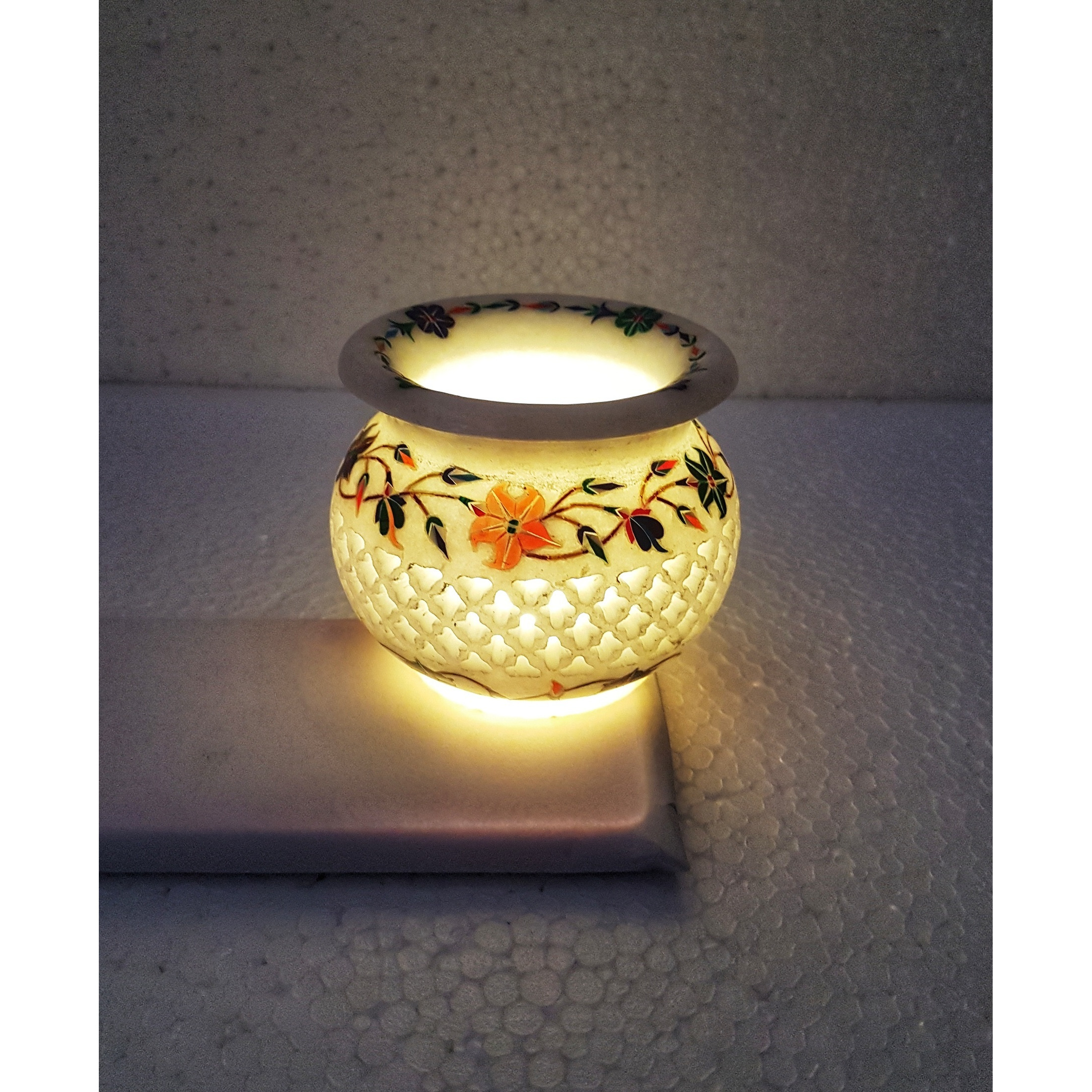 Marble Inlay & Filigree Handcrafted Candle Pot