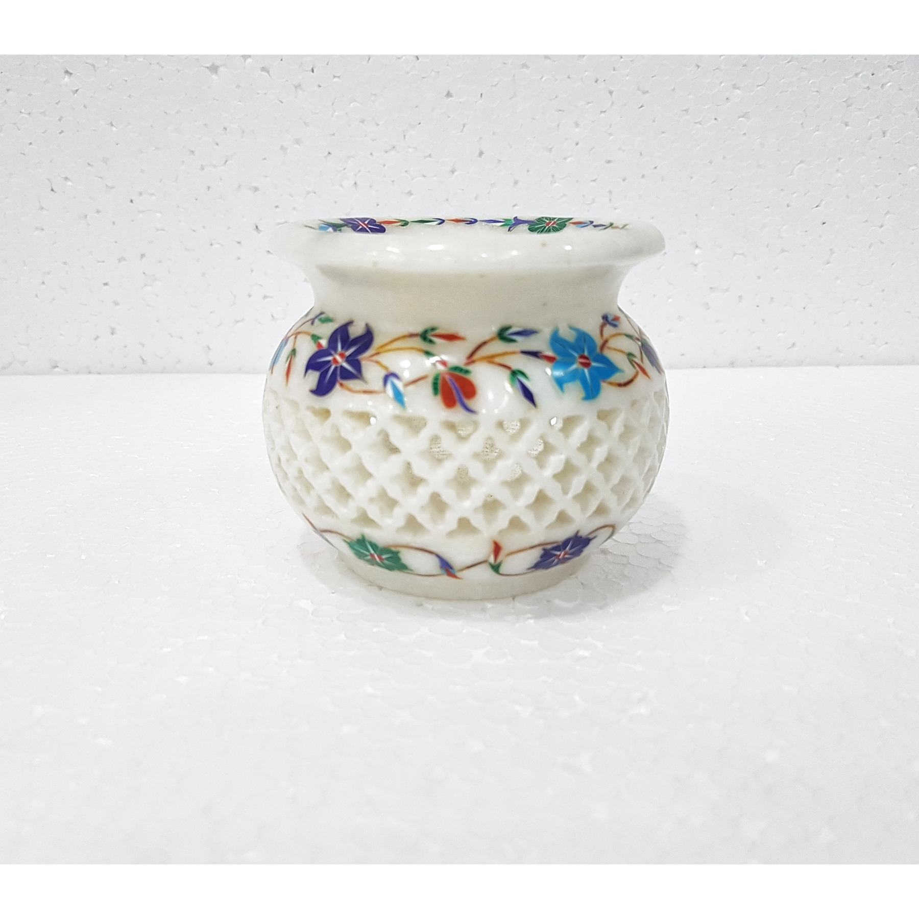 Marble Inlay & Filigree Handcrafted Candle Pot