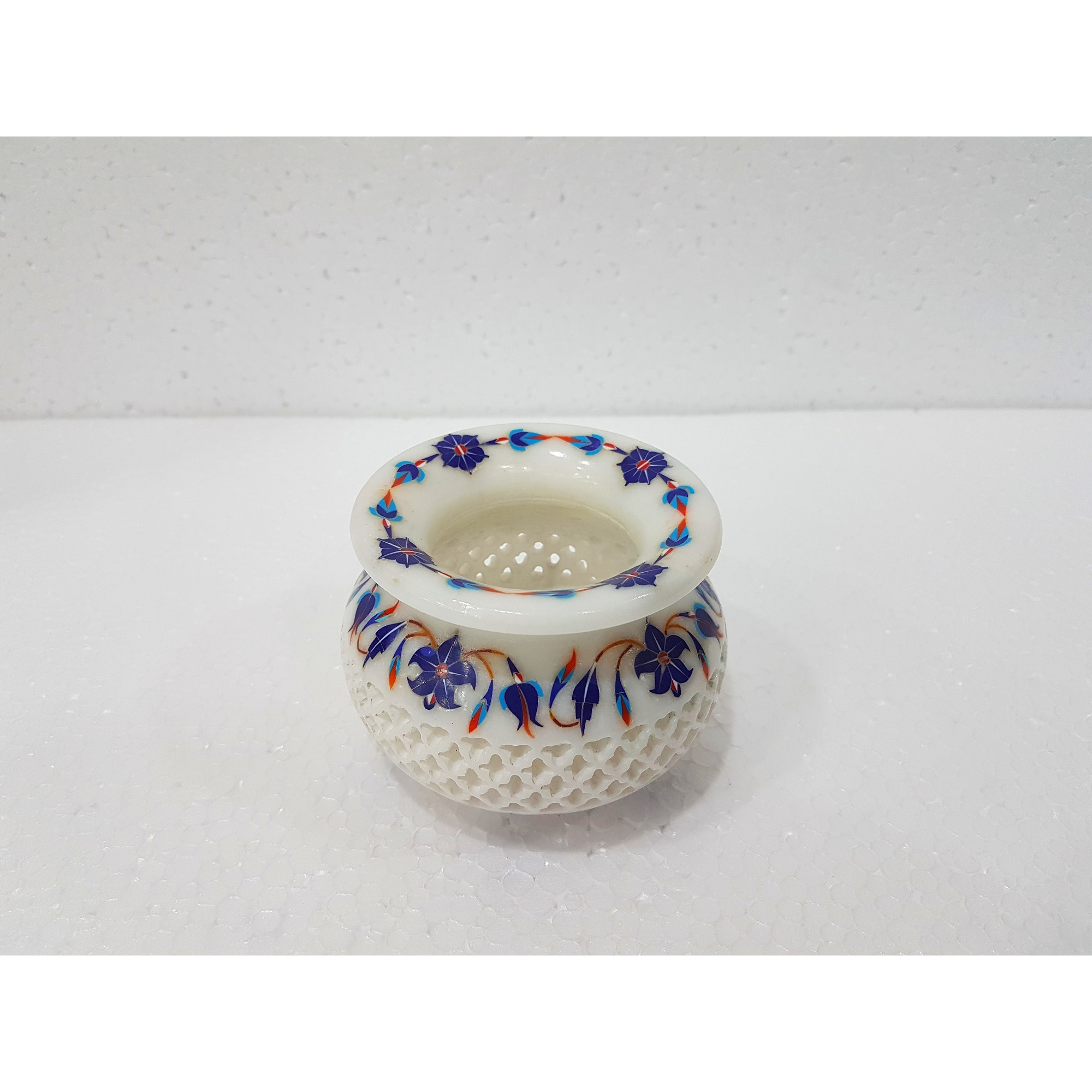 Marble Inlay & Filigree Handcrafted Candle Pot