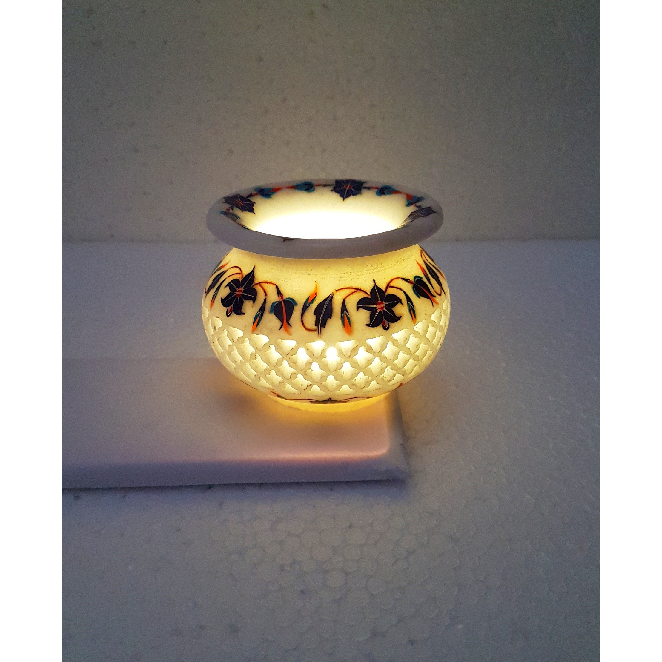 Marble Inlay & Filigree Handcrafted Candle Pot