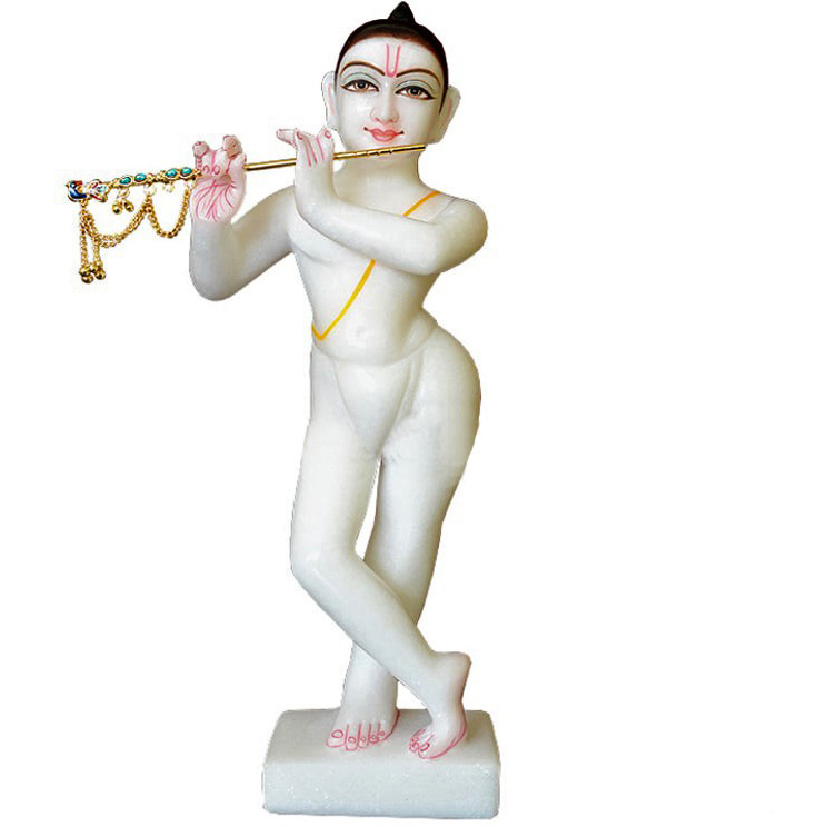 Marble Krishna Statue, White Marble Iskcon Krishna , White Marble Krishna Playing Flute Beautiful Hand Carved Mandir Pooja Room Decor Statue