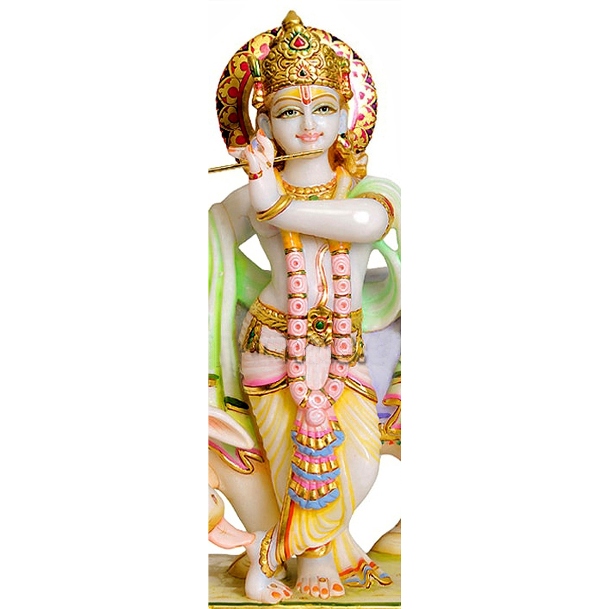 Marble Krishna Statue, Krishna With Cow, White Marble Krishna Statue Beautiful Hand Carved Mandir, Pooja Room Decor Statue