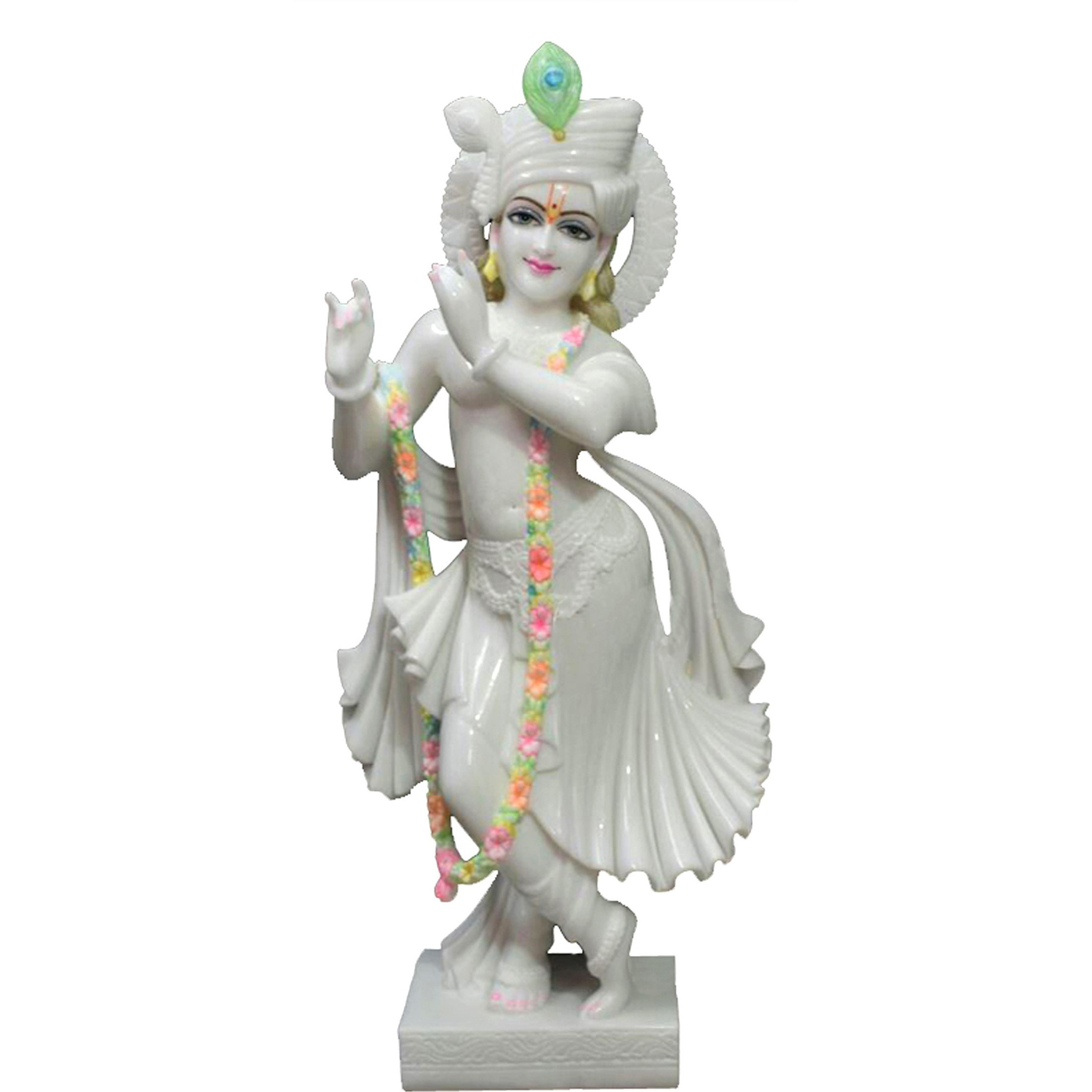 Marble Krishna Statue, Krishna Playing Flute, White Marble Krishna Idol Statue Beautiful Hand Carved Mandir, Pooja Room Home Decor Statue