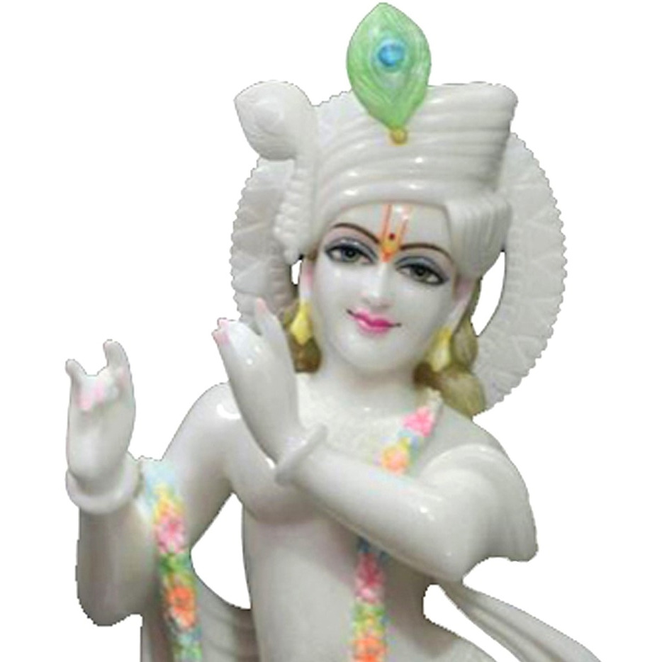 Marble Krishna Statue, Krishna Playing Flute, White Marble Krishna Idol Statue Beautiful Hand Carved Mandir, Pooja Room Home Decor Statue