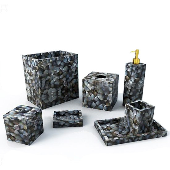 7 Pc. Mother Of Pearl Bathroom Set, Black Mother Of Pearl, Bathroom Decor Mother Of Pearl Set, Black Bathroom Decor, Bathroom Set