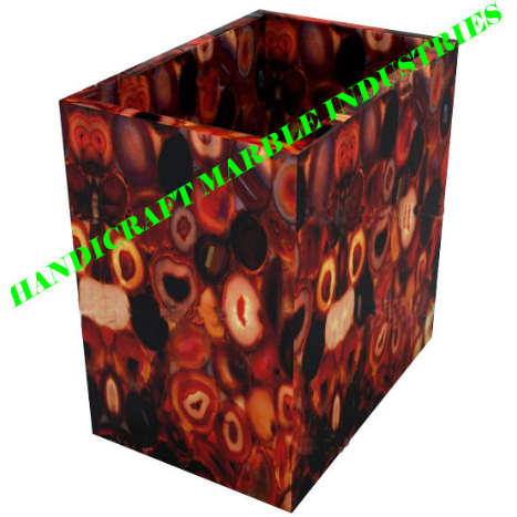 7 Pc. Red Onyx Agate Bathroom Set, Agate Soap Dispenser, Agate Soap Dish, Agate Vanity Tray, Agate Box, Brush Holder, Canister, Tissue Box