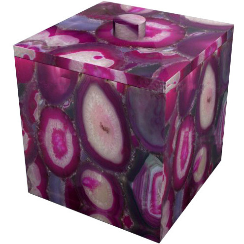 7 Pc. Pink Agate Bathroom Set, Agate Soap Dispenser, Agate Soap Dish, Agate Vanity Tray, Agate Box, Brush Holder, Canister, Tissue Box