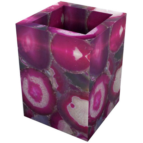7 Pc. Pink Agate Bathroom Set, Agate Soap Dispenser, Agate Soap Dish, Agate Vanity Tray, Agate Box, Brush Holder, Canister, Tissue Box