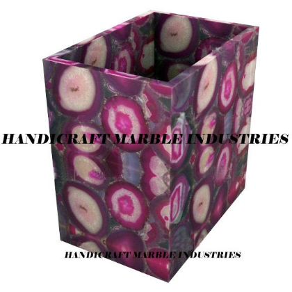 7 Pc. Pink Agate Bathroom Set, Agate Soap Dispenser, Agate Soap Dish, Agate Vanity Tray, Agate Box, Brush Holder, Canister, Tissue Box