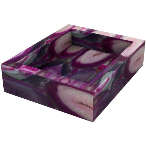 7 Pc. Pink Agate Bathroom Set, Agate Soap Dispenser, Agate Soap Dish, Agate Vanity Tray, Agate Box, Brush Holder, Canister, Tissue Box