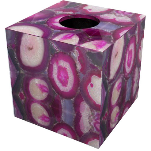 7 Pc. Pink Agate Bathroom Set, Agate Soap Dispenser, Agate Soap Dish, Agate Vanity Tray, Agate Box, Brush Holder, Canister, Tissue Box
