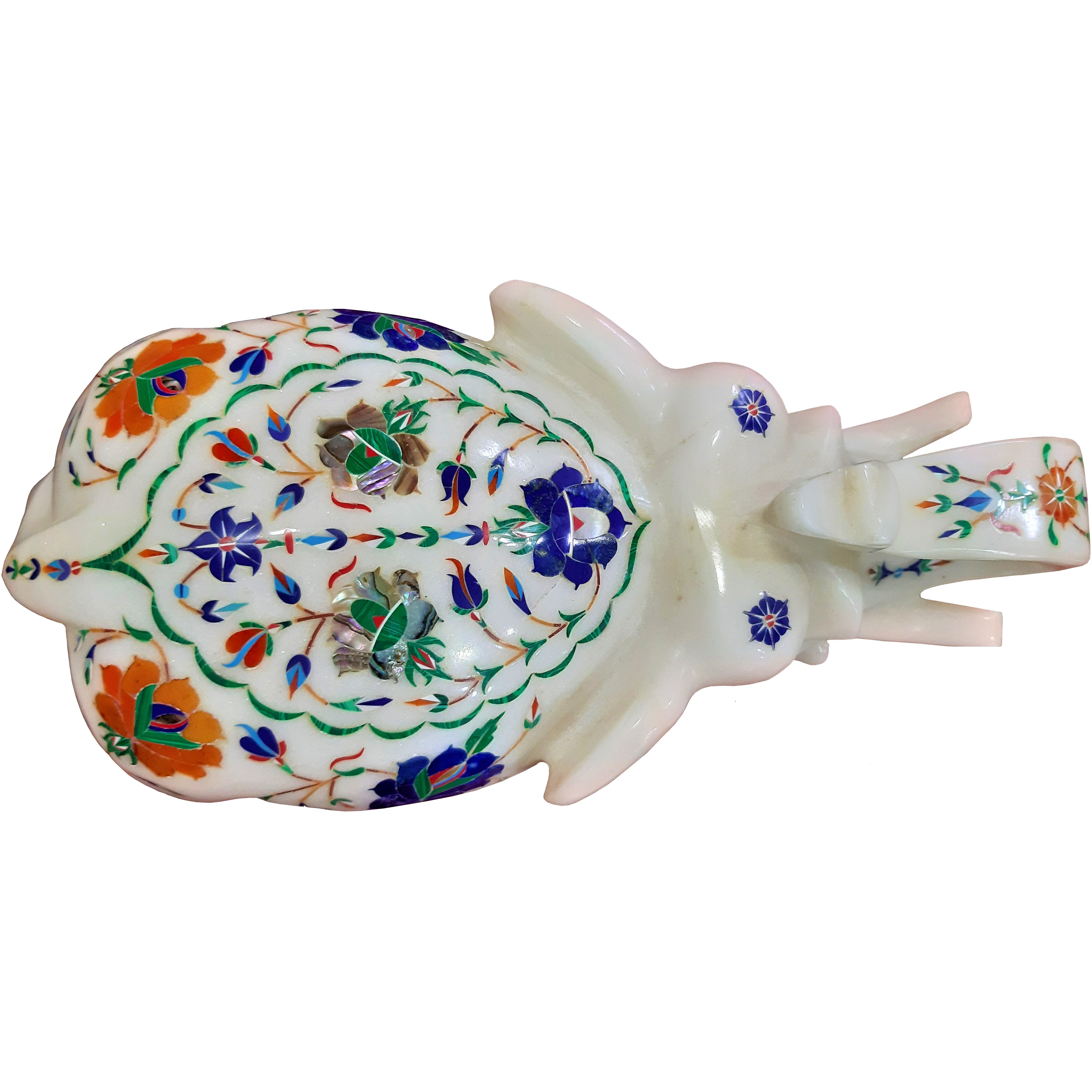 8 inch Marble Elephant, White Marble Inlay Elephant, Elephant Figurine, Marble Inlay, Stone Elephant, Semi Precious Stones Inlay Home Decor Gift