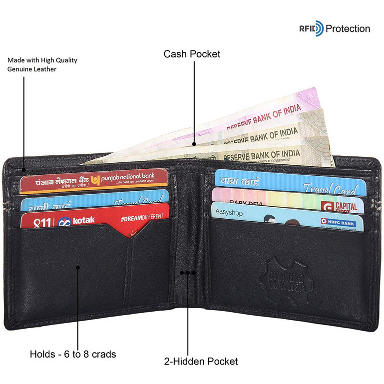FIONA Mens Leather Bifold Wallet | Wallets For Men RFID Blocking | Genuine Leather | Extra Capacity Mens Black Wallet |