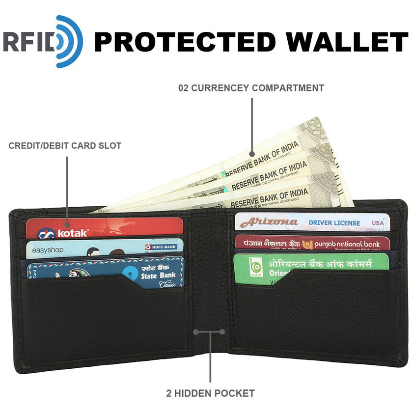 FIONA Mens Leather Bifold Wallet | Wallets For Men RFID Blocking | Genuine Leather | Extra Capacity Mens Black Wallet |